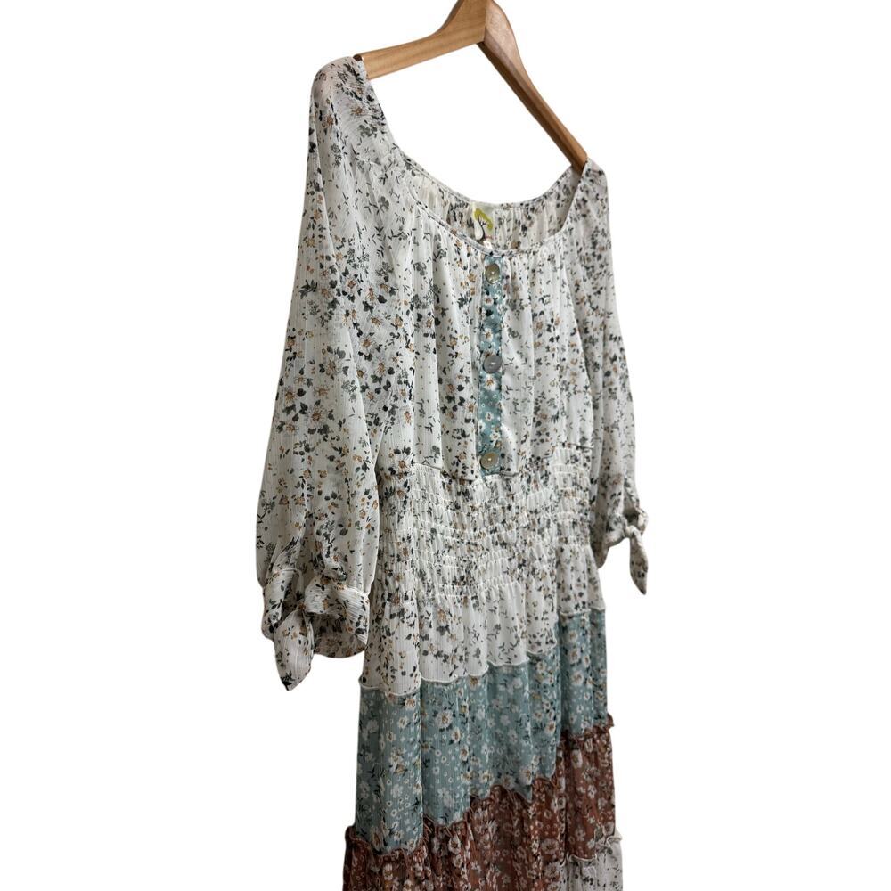 Fig & Flower Floral Tiered Midi Dress Boho Cottagecore  Size Medium - Picture 6 of 7